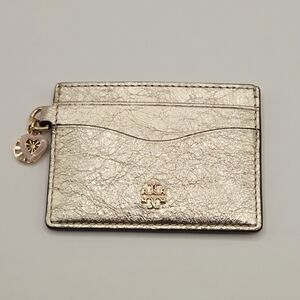 Tory Burch Metallic Gold Emerson Slim Card Case  with Charm New Without Tags